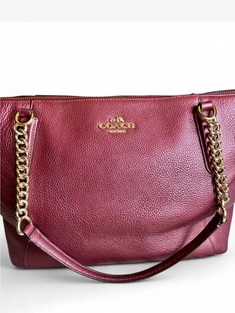 Coach Ava Chain Tote | Metallic Cherry / burgundy